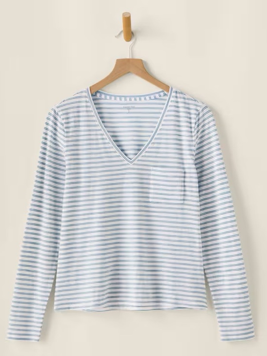 Garnet Hill Tops - Garnet Hill Lavender & White Striped Weekender Long Sleeve Tee, medium